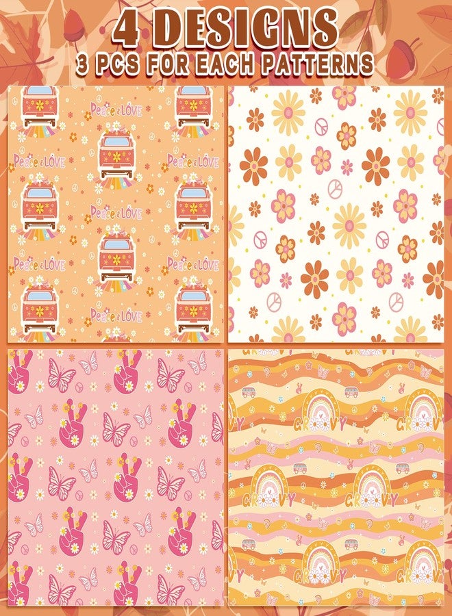 وولاين ورق تغليف هدايا Whaline مكون من 12 ورقة، بنمط بوهيمي مميز، بأربعة أنماط، بنقشة زهور الأقحوان وقوس قزح، ورق تغليف ريترو مميز، ورق حرفي يدوي الصنع، مناسب لأعياد الميلاد وحفلات استقبال المولود، مقاس 19.7 × 27.6 بوصة، مطوي بشكل مسطح - Image 3